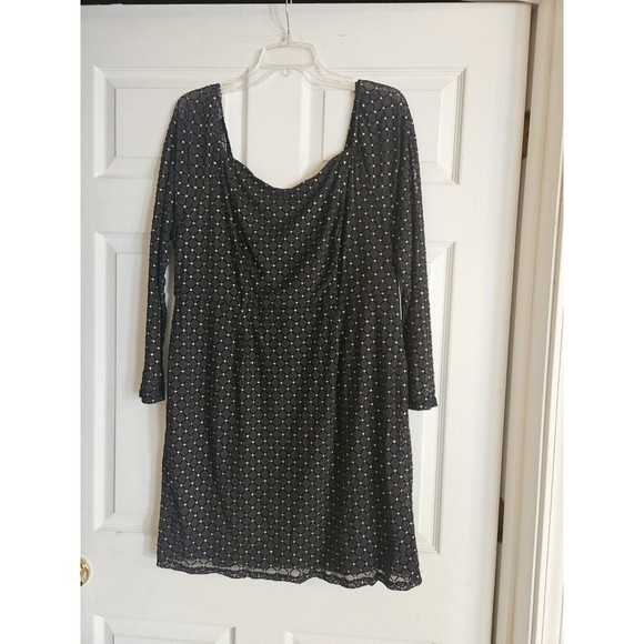 AUW Dresses & Skirts - AUW 2X Black Mesh Dress With Gold Glitter Polka Dots Long Sleeve NWT
